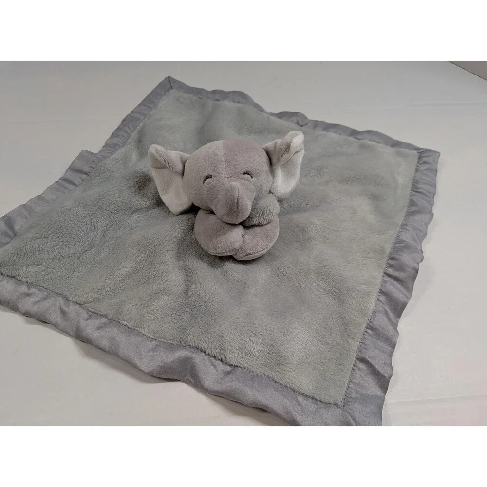 Carter’s Gray Elephant Security Blanket Plush Lovey Satin Trim 14” Baby Toy